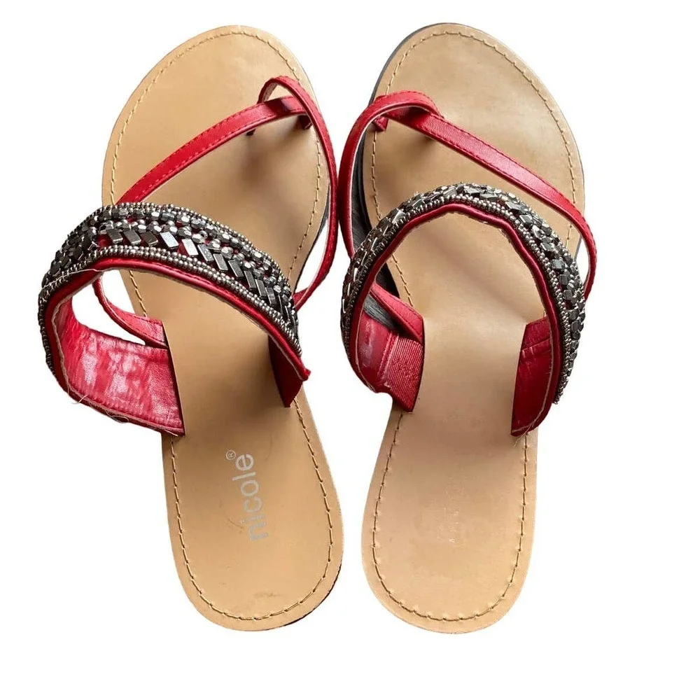 Nicole Red Jeweled Sandals‎